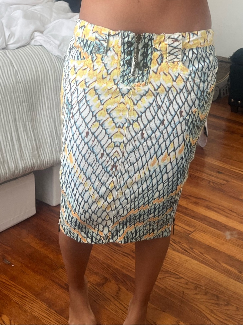 Just Cavalli Yellow & Teal Patterned Pencil Skirt